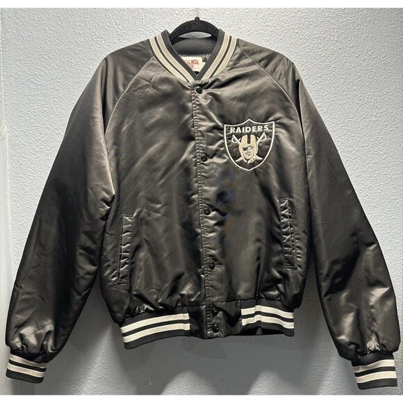 Vintage LA Raiders Locker Line Black Satin Jacket Size Large - Picture 1 of 16